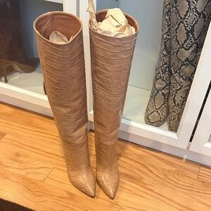 Paris Texas Croc-Embossed Tan Over the Knee Boots